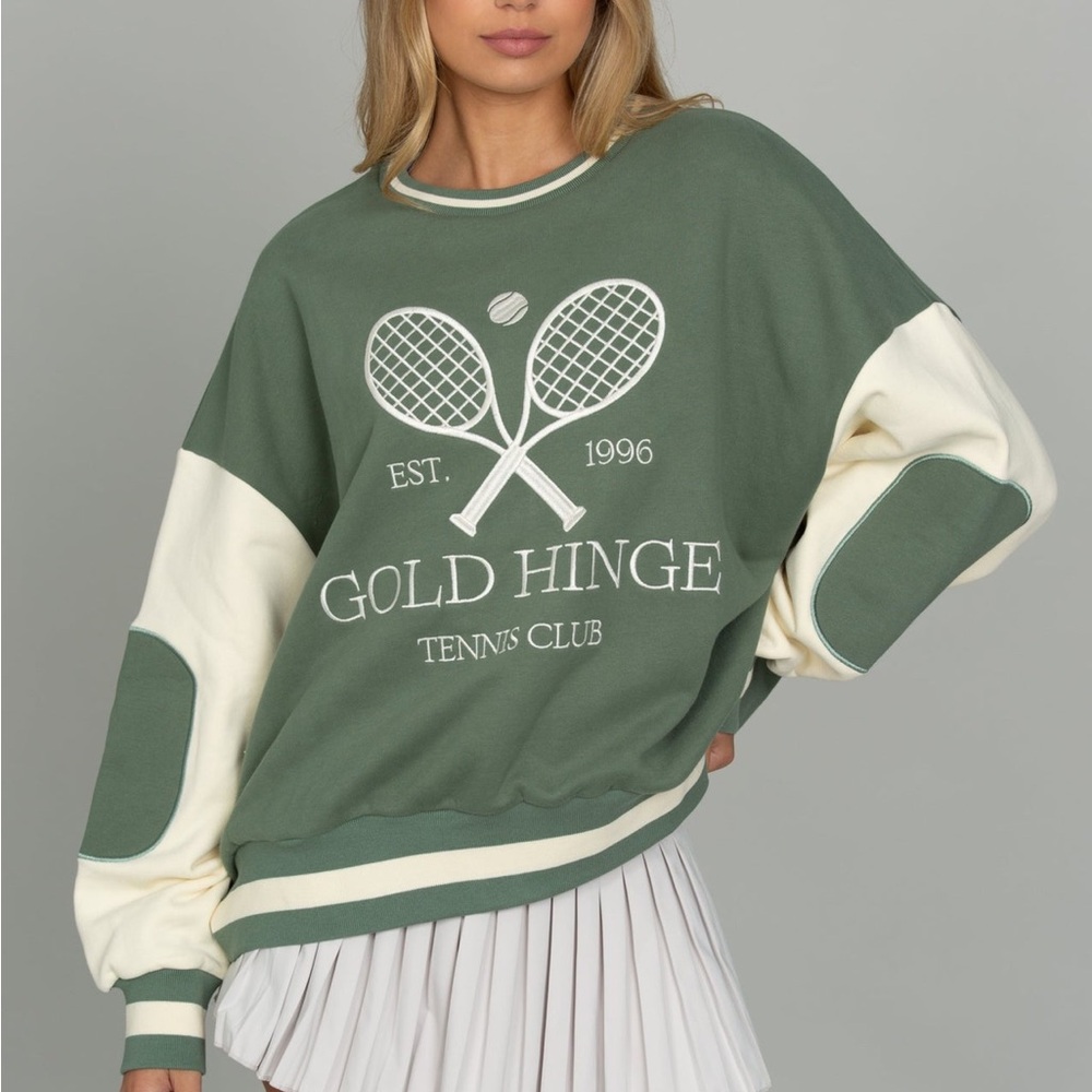 Gold Hinge Tennis Club Patch Sweatshirt NWOT XS